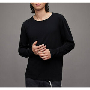All Saints Figure Long Sleeve Crew Neck T-Shirt Mens Size Medium Black Cotton